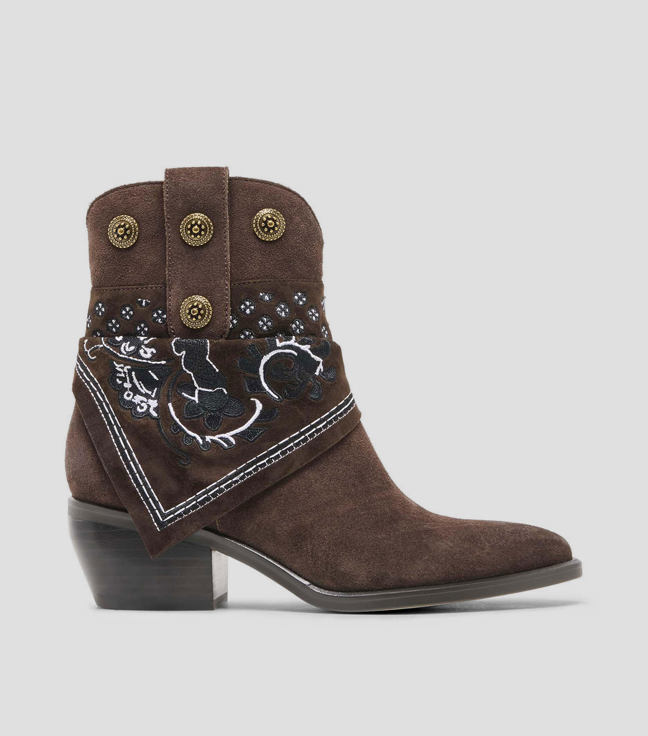 Botines en gamuza con tacón medio cuadrado liso Mujer